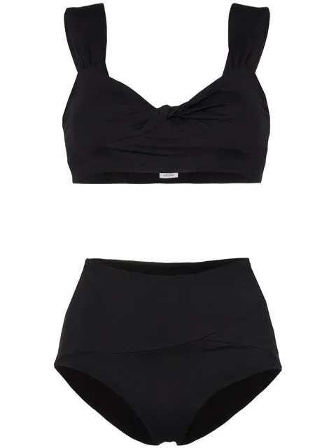Marysia Lehi Crop Top High Waisted Bikini Set In Black | ModeSens