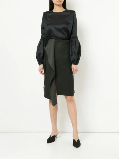 Shop Julia Davidian Ruffle Detail Midi Skirt - Grey