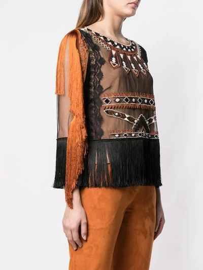 Shop Alberta Ferretti Embroidered Fringe Blouse In Black