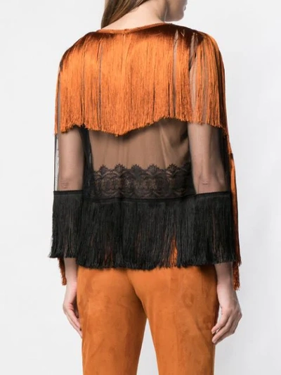 Shop Alberta Ferretti Embroidered Fringe Blouse In Black