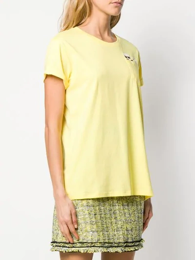 Shop Karl Lagerfeld Ikonk Karl & Choupette Pocket T-shirt In Yellow