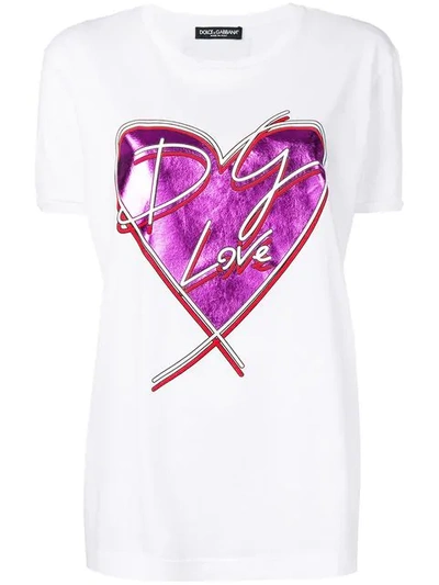 Shop Dolce & Gabbana Metallic Heart Print T-shirt In White