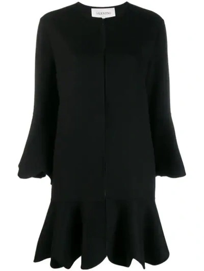 Shop Valentino Flared Scalloped Coat In Black