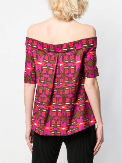 Shop Aspesi Geometric Print Off Shoulder Blouse In Pink