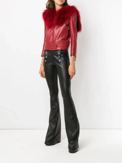 Shop Andrea Bogosian Trimmed Leather Jacket In Red