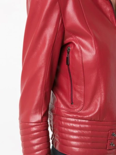 Shop Andrea Bogosian Trimmed Leather Jacket In Red