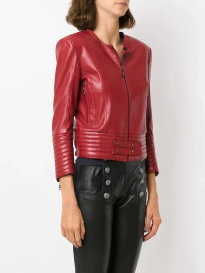 Shop Andrea Bogosian Trimmed Leather Jacket In Red