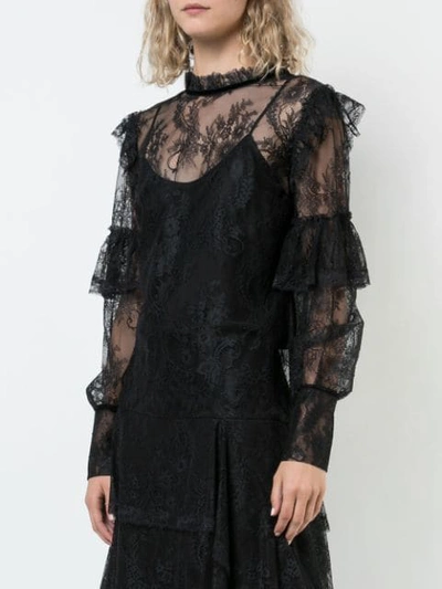 Shop Josie Natori Camisole Lace Blouse In Black