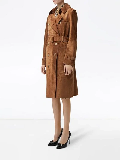 Burberry Suede Trench In Sepia Brown | ModeSens