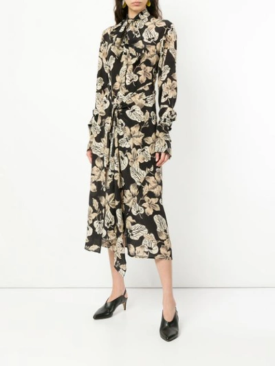 Shop Rokh Floral Print Longsleeved Dress - Black