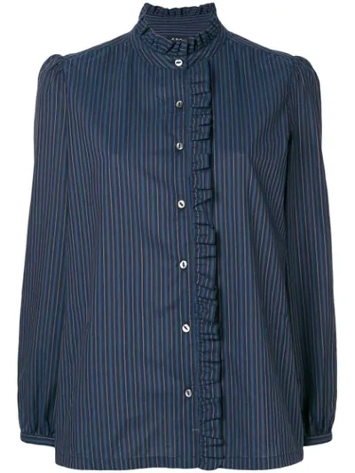 Shop A.p.c. Ruched Trim Striped Shirt In Blue