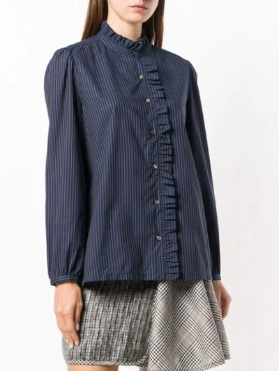 Shop A.p.c. Ruched Trim Striped Shirt In Blue