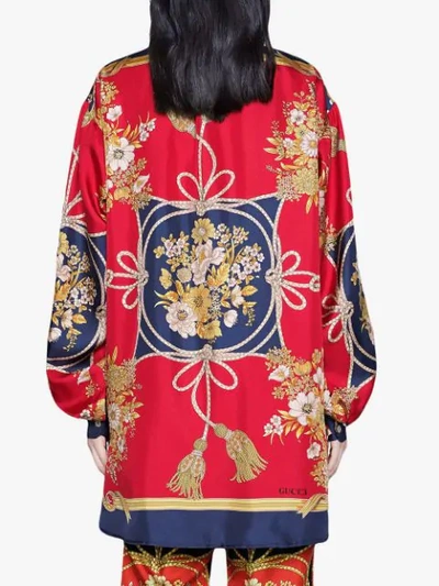 Shop Gucci Oversize Shirt With Flowers And Tassels In Red