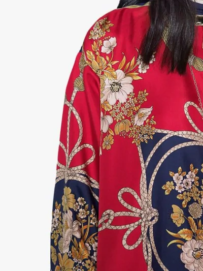 Shop Gucci Oversize Shirt With Flowers And Tassels In Red