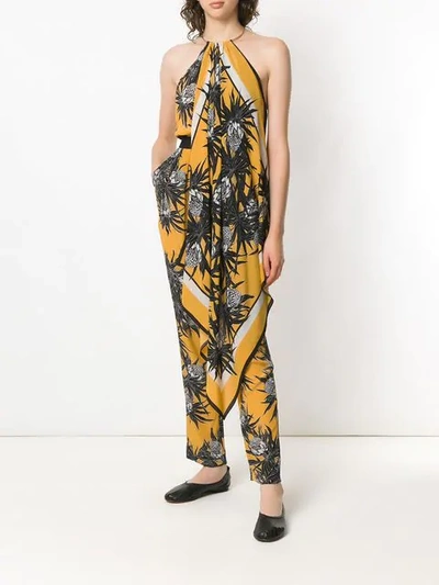 Shop Andrea Marques Silk Printed Jumpsuit In Yellow