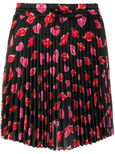 Shop Moncler Printed Pleated Skirt In Black