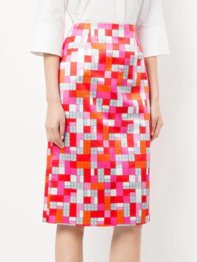 Shop Mary Katrantzou Sigma Lego Print Skirt In Red