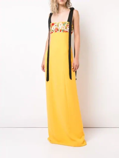 Shop Carolina Herrera Floral Embroidered Maxi Dress In Yellow