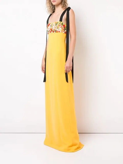 Shop Carolina Herrera Floral Embroidered Maxi Dress In Yellow