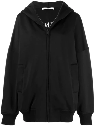 Shop Givenchy Logo Oversized Hooded Zipper In Black