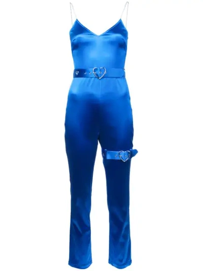 Shop Adam Selman Cami Belted Jumpsuit In Blue