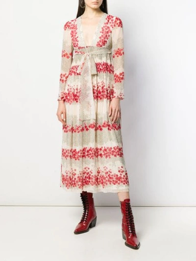 Shop Red Valentino Dreaming Peony-print Muslin Dress In Neutrals