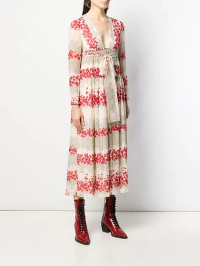Shop Red Valentino Dreaming Peony-print Muslin Dress In Neutrals