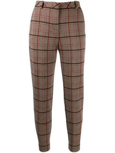 Shop Pinko Cropped Checked Trousers In Neutrals