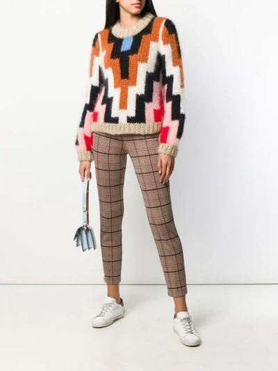 Shop Pinko Cropped Checked Trousers In Neutrals