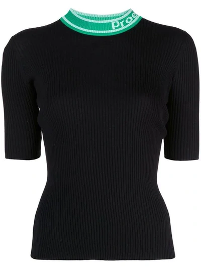 Shop Proenza Schouler Pswl Logo Knit Short Sleeve Crewneck Top In Black