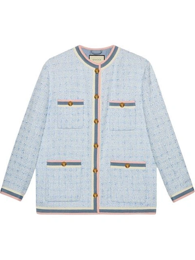 Shop Gucci Tweed Jacket In Blue