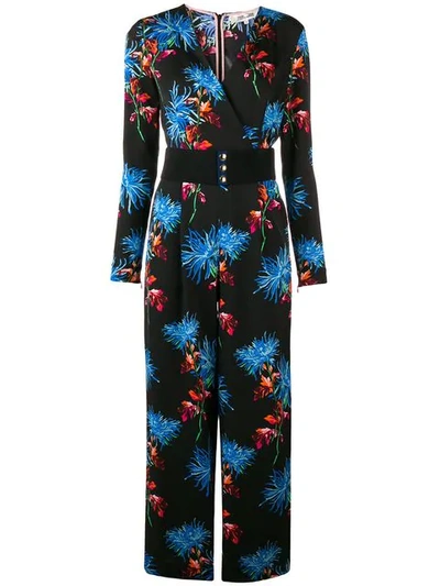 Shop Diane Von Furstenberg Floral Print Jumpsuit In Black