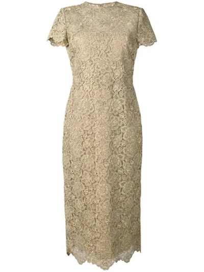 Shop Valentino Fitte Lace Dress In G70 Gold