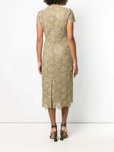 Shop Valentino Fitte Lace Dress In G70 Gold