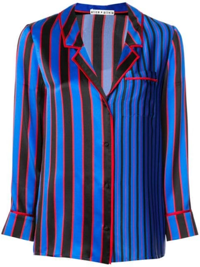 Shop Alice And Olivia Striped Silk Nightwear Top In Tricolor Pinstripe Blk/multi