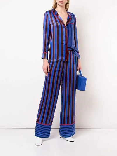 Shop Alice And Olivia Striped Silk Nightwear Top In Tricolor Pinstripe Blk/multi