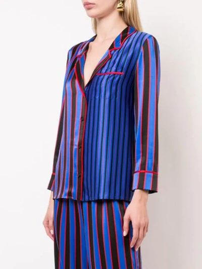 ALICE+OLIVIA STRIPED SILK NIGHTWEAR TOP - 蓝色