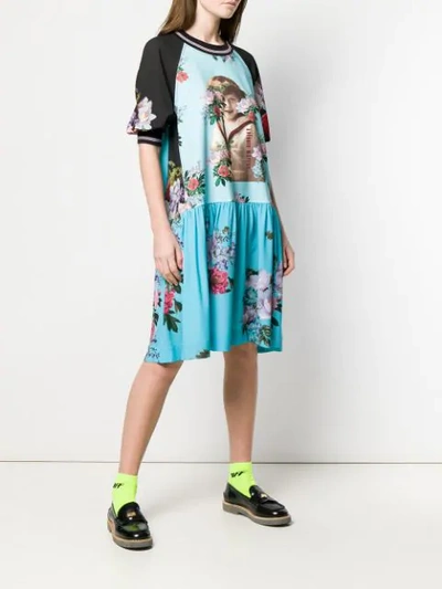 Shop Antonio Marras Floral Graphic Panelled Dress In Blue