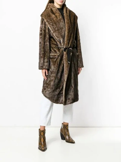 Shop Mes Demoiselles Furry Oversized Coat - Brown