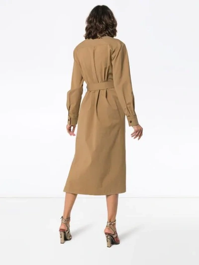 Shop Rejina Pyo Button Front Cotton Blend Shirt Dress - Brown