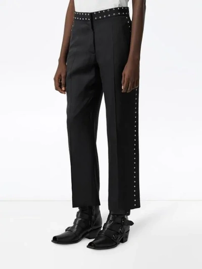Shop Burberry Studded Silk Satin Tailored Trousers In Black