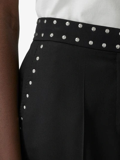 Shop Burberry Studded Silk Satin Tailored Trousers In Black