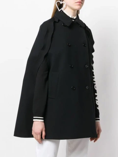 Shop Red Valentino Double Breasted Ruffle Cape In Black