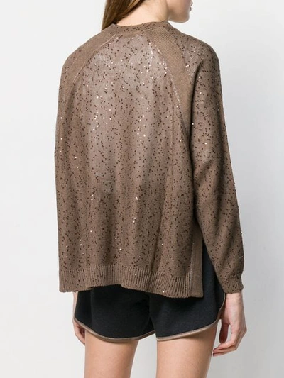 Shop Brunello Cucinelli Sheer Cardigan With Sequins In Brown
