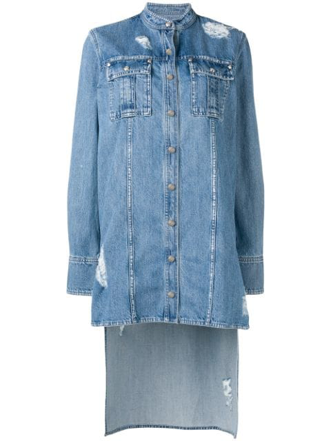 collarless denim shirt