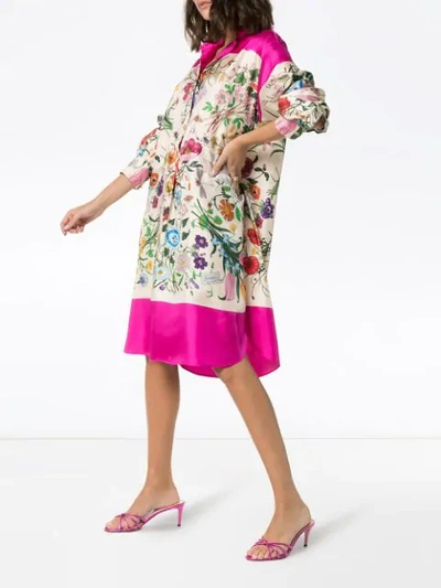 Shop Gucci Multicoloured Floral Print Silk Shirt Dress In Pink