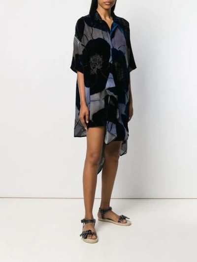 Shop Yohji Yamamoto Floral Appliqués Asymmetric Shirt Dress In Blue