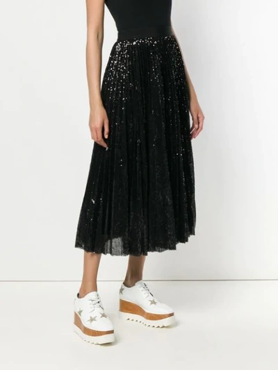 Shop Msgm Pleated Sequin Midi Skirt In Black