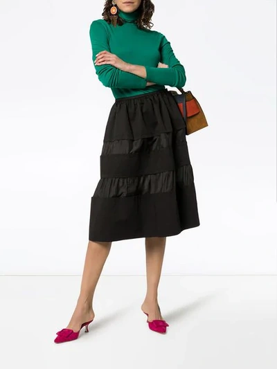 Shop Marni Tonal Stripe Cotton And Linen Skirt In Black