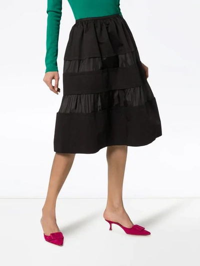 Shop Marni Tonal Stripe Cotton And Linen Skirt In Black